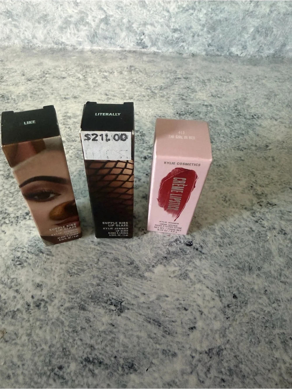 Kylie Cosmetics Creme Lipstick - The Girl in Red (Red) and lip glazes